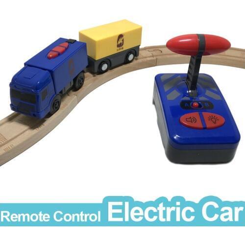 W04 Remote control electric train 2 section magnetic link compatible toy car wooden track blue Harmony train