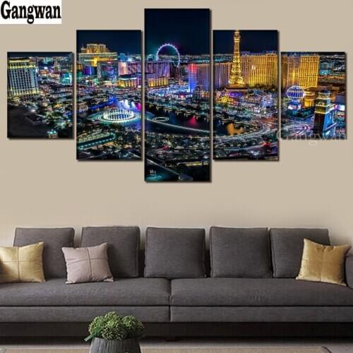 5 pcs 5d diy diamond painting Las Vegas Landscape full square round drill diy embroidery diamond mosaic city night view home art