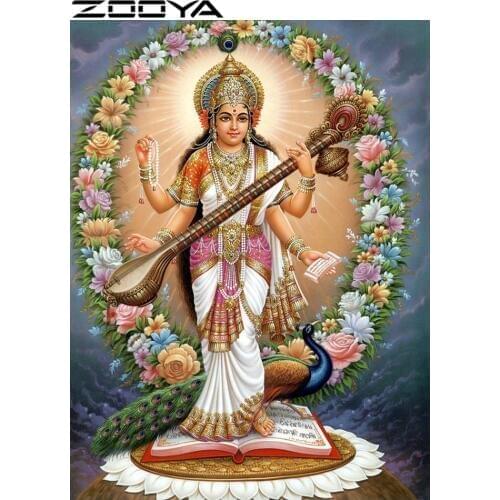 ZOOYA Diamond Embroidery Religious Mosaic Pictures Rhinestones Embroidery Diamond Cross Stitch Indian Guanyin Peacock Book R453