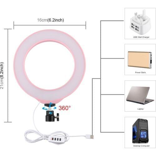 PULUZ PU378F USB 6.2 Inch 3 Modes 3200K 5500K Dimmable LED Video Ring Light with Cold Shoe Tripod Ball Head Photo Studio Accesso