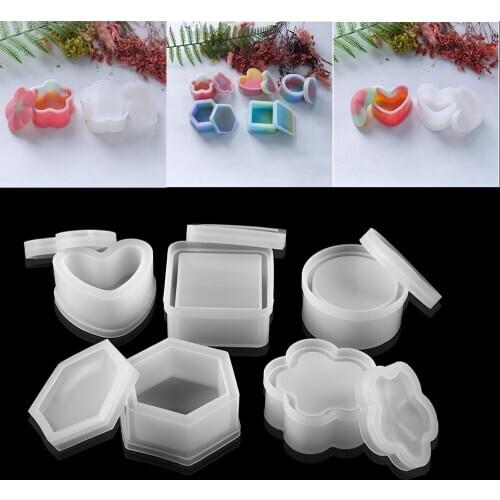Heart Round Storage Box Silicone Molds Crystal Square Epoxy Resin Mold Trinkets Box For DIY Crafts Jewelry Making Storage Tools