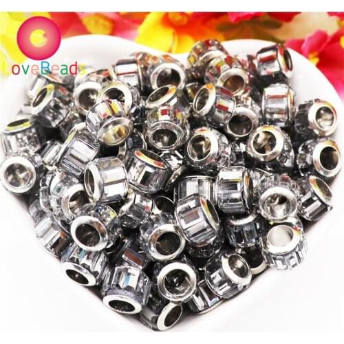 11x8mm Small Round 10Pcs Color Glass Striped 5mm Large Hole Rondelle Spacer Beads Fit Snake Chain Pandora Bracelet DIY Necklace