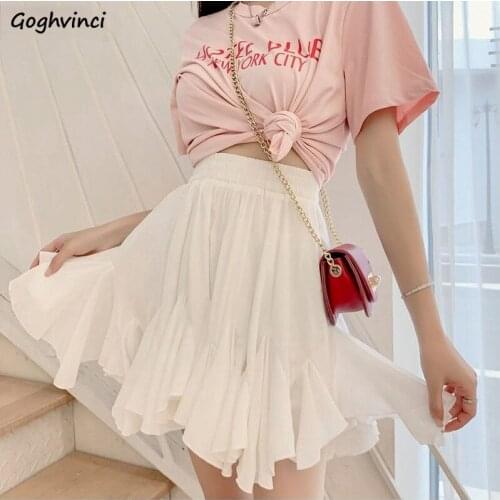 Mini Skirts Women Fashion Ruffles Hem Summer Korean Style Jupe Student High Waist All-match Fairy Streetwear Loose A-line Solid
