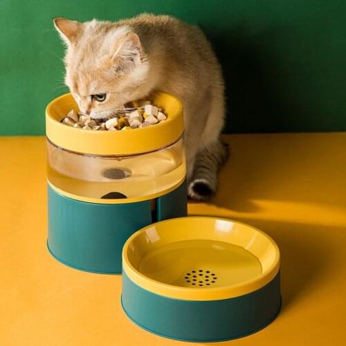 1L Pet Cat Bowl Automatic Feeder Small Dog Bowl With Water Fountain Double Bowl Drinking Raised Stand Dish Bowls For Cats