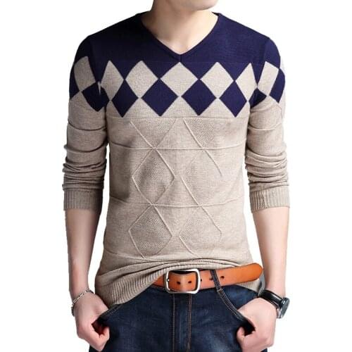 Autumn Vintage Sweater Men Collarless Sweater Christmas Sweaters Fashion V-neck Casual Slim Sweaters Men for Business