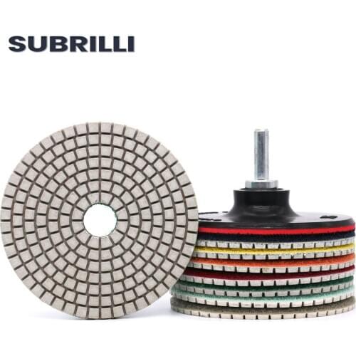 SUBRILLI Diamond Polishing Pads Kit 4" Concrete Sanding Wheel Dry Wet Polish Disc Tile Ceramic Marble Stone Grinding With Holder