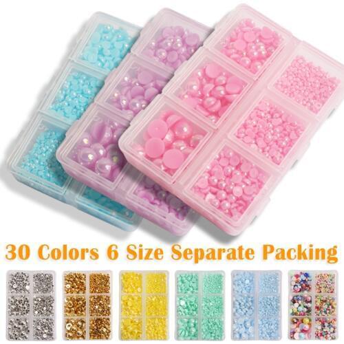 12 grid set mixed size half face pearl nail art rhinestone 6 grid set applied to clothing shoes hats nail decoration