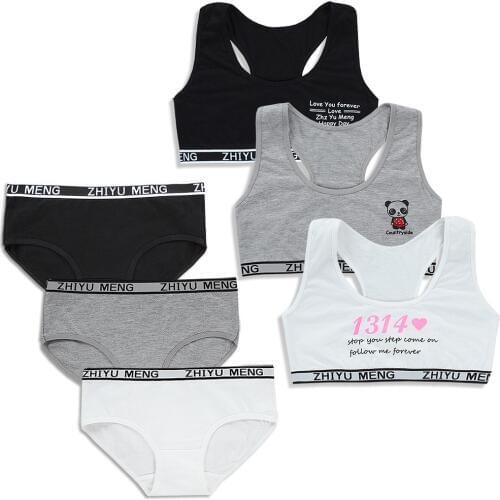 Teenagers Girls Lingerie Cotton Underwear Sets Kids Young Girls Training Bras Puberty Students Bra Vest Brassiere Panties