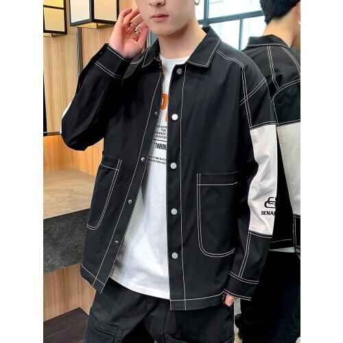 New Mens Casual Lapel Single Breasted Coat Patchwork Jacket Size M-3XL Outwear B7