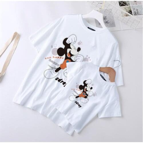 New Family Matching Clothes Summer Short Sleeve Mickey Mouse Printed Mama Daughter Tshirt Baby Boys Girls Harajuku Family Outfit