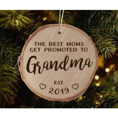 Perrsonalize name or text date Pregnancy Announcement Wood Burned Ornament for Grandma grandpa gifts from the coming baby