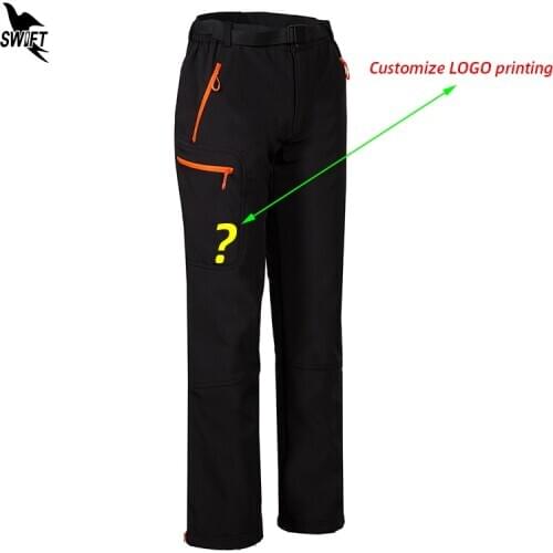 Customize LOGO Camping Hiking Softshell Pants Men Waterproof Winter Thermal Fleece Trousers Outdoor Trekking Mountain Clothing