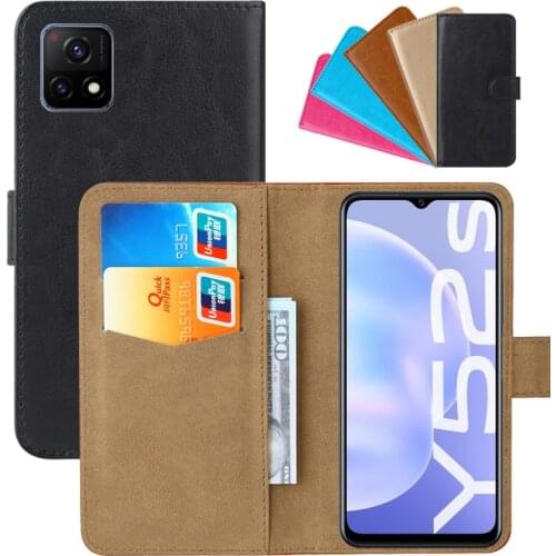 Luxury Wallet Case For Vivo Y52s PU Leather Retro Flip Cover Magnetic Fashion Cases Strap