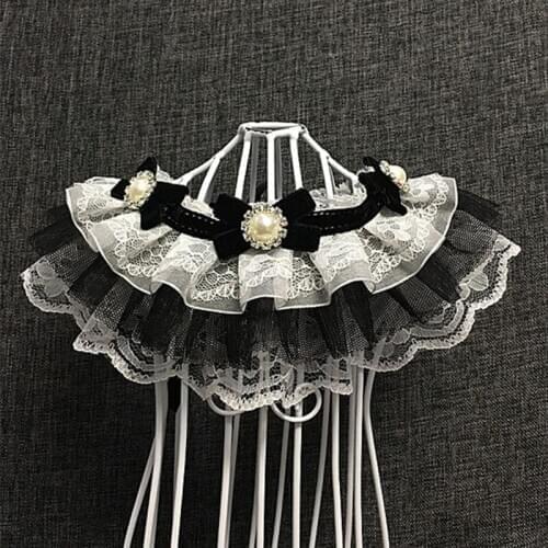 Handmade pet dog cat fashion pearl bowknot bibs doggy black lace bandage puppy necklace dogs cats collar 1pcs