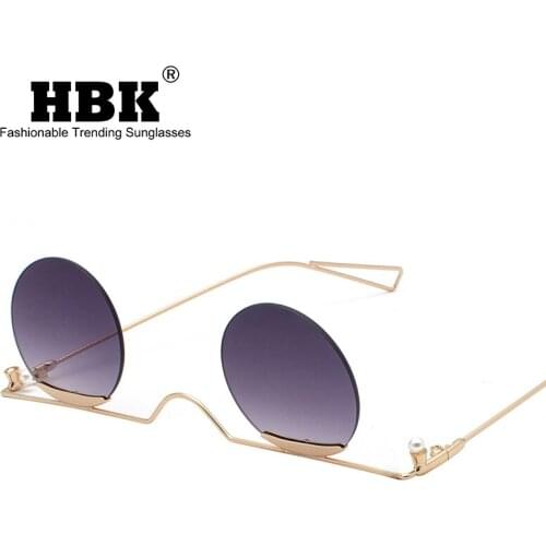 Vintage Rimless Small Round Sunglasses Men Women Steam Punk Style Hip-Hop Pearl Decoration Metal Frame Eyewear oculos feminino