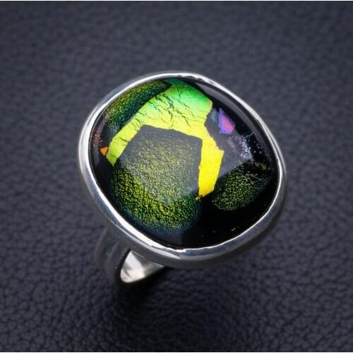 StarGems Natural Rainbow Dichroic Glass Handmade 925 Sterling Silver Ring 5.5 E2385