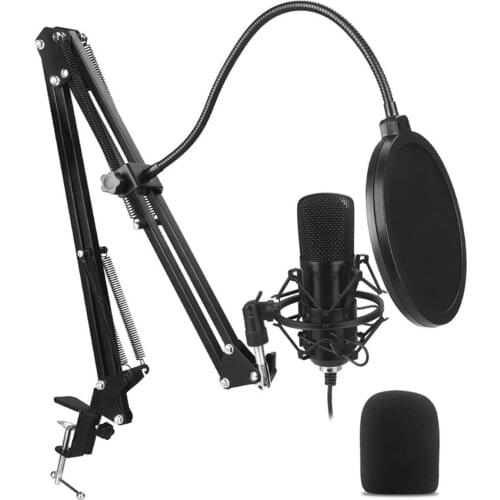 Studio Condenser Computer Microphone Kit With Long Metal Arm Filter Shock Mount Bracket USB Mic For Live Broadcasting Netmeeting