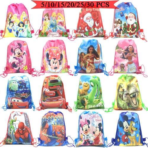Cartoon Minnie Mickey Mouse Princess Spiderman Party Bags For Kids Birthdays Drawstring Non-Woven Kids Party Supplies Gift Bags
