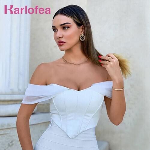 Kealofea Sexy PU Leather Mesh Patchwork Crop Blouse Shirts Elegant Off Shoulder Boned Corset Tops Fashion Casual Street Wear New