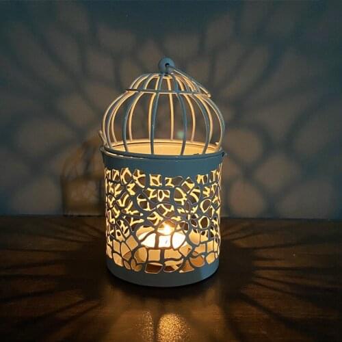 Iron Candlestick Crafts Candlelight Dinner Table Bird Cage Hanging Decoration Retro Style Candle Holder Stand Light