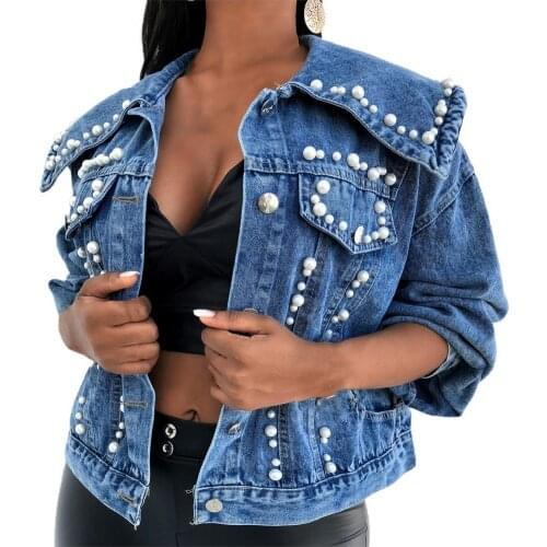 Autumn Winter Women Jacket Beaded Large Lapel Plus Size Women Single-breasted Long Sleeve Biker Punk Jacket Coat Streetwear 2021
