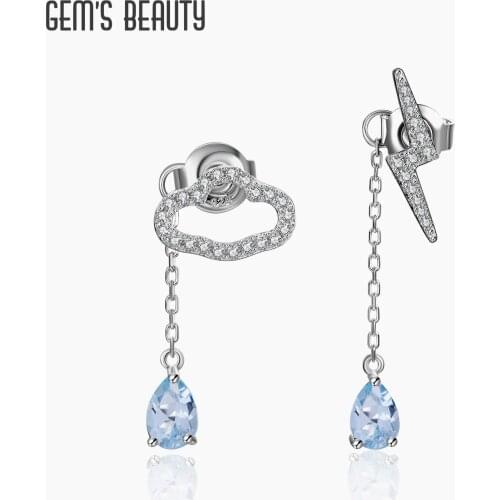 GEMS BEAUTY 925 Sterling Silver Dangle Earrings Clouds Rain Lightning Natural Power Earrings For Women with Sky Blue Topaz