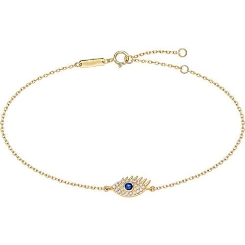 SLJEY Brand 925 Sterling Silver Cubic Zirconia Yellow Gold Color Lucky Eye Anklet Women Fine Fashion Summer Foot Jewelry