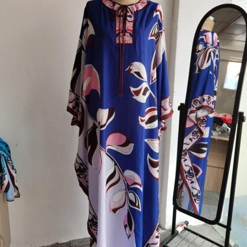 Blue wave floral chiffon cross border dress women robe 20 summer long casual beach sexy loose dresses plus size