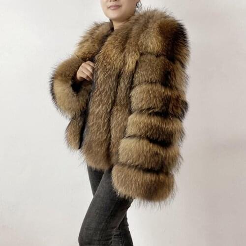 BEIZIRU Real Fur Natural Raccoon Fur silver fox fur short coat winter women Round neck