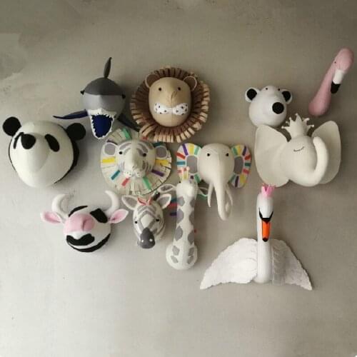 Animals Elephant Deer Zebra Tiger Head Wall Mount Stuffed Toys Bedroom Decor Felt Artwork Wall Hanging Dolls Photography Props