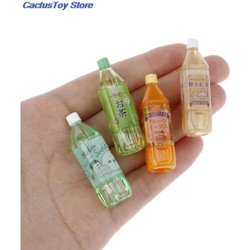 1/4pcs 1:12 Dollhouse Mini Water Bottles Black Tea Green Tea Juice Doll Drinks Toy