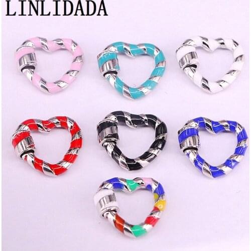 10Pcs Colorful Enamel Pave Heart Shape Clasp, Silver Plated Lock Clasp,Carabiner Clasp, 20x18mm, Fashion Necklace/Jewelry Makin