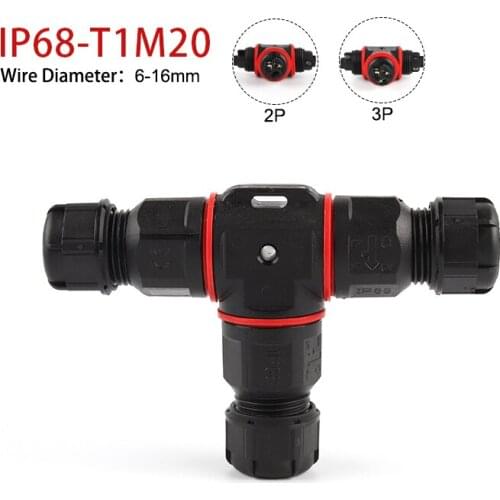2Pin 3Pin T type electrical cable Waterproof wire connector IP68 Adapter Screw pin LED Outdoor connector 6-10mm