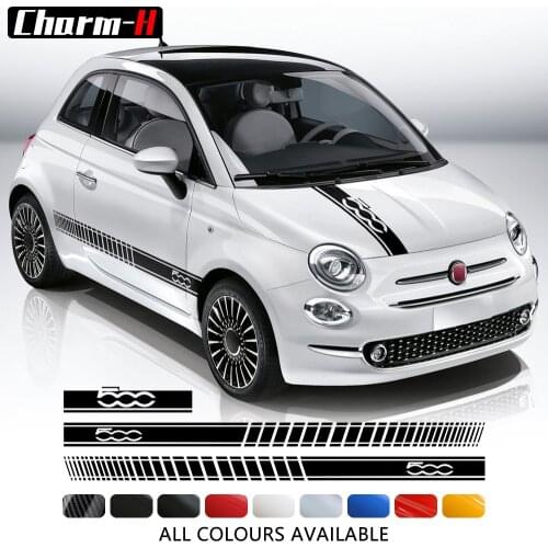 2pcs Car Styling Rocker Door Stripes Stickers for Fiat 500 Abarth Side Skirt Decal Graphic Sticker Accessories