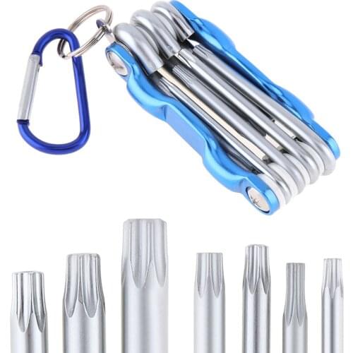 7pcs/set Multifunctional Combination Chrome Vanadium Steel Folding Hex Wrench with Plum Head and Key Ring for Maintenances
