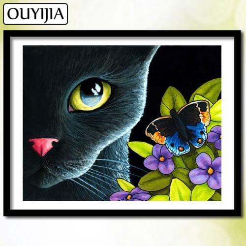 Butterfly OUYIJIA 5D DIY Diamond Painting Full Square Birds Animals Diamond Embroidery Cat Picture Of Rhinestone Mosaic Flowers