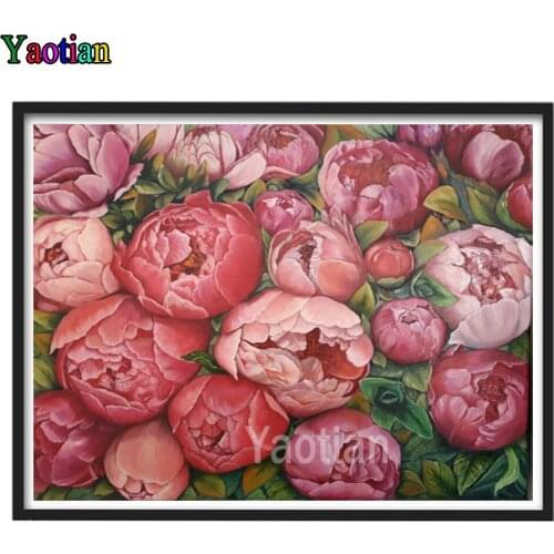 Yaotian Diamond Embroidery Rhinestone Pink peony flower Diamond Painting Full Drill 5D Diamond Mosaic Decoration Home Art