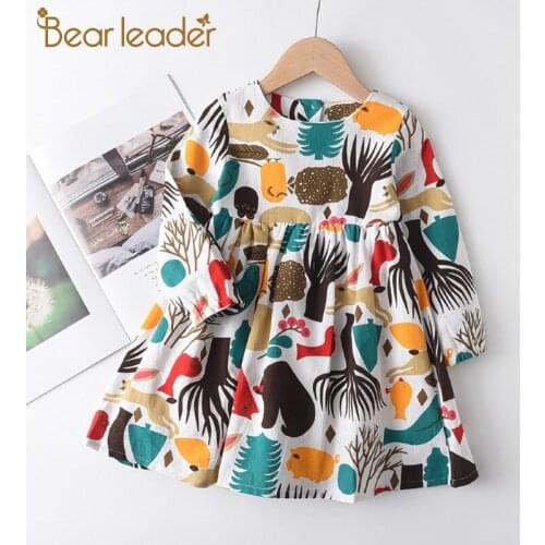 Bear Leader Autumn Fashion Girls Party Dresses New Long Sleeve Princess Dress Children Animal Pattern Outfits Baby Casual Suits