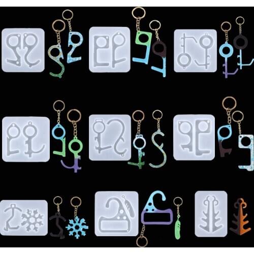 No Touch Door Opener Silicone Resin Mold Touchless Keychain Safety Key Pendant Jewelry Craft Decoration Casting