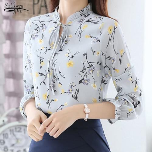 Blusas 2021 Spring New Fashion Chiffon Women Blouse Shirt Long Sleeve Tops Casual Blouse Slim Women Clothing Print Ladies Shirt