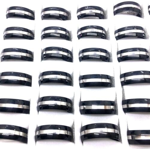 MixMax 36PCs Black Stainless Steel Rings MenS WomenS 8MM Band Fashion Jewelry Ring Wholesale Lot