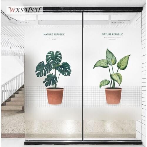 Electrostatic Custom Size Glass Film Pot Plants Opaque Stained Private Window Sticker For Bathroom Bedroom Living Room Kitchen