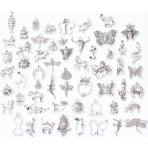 Hot selling 100PCS types of Tibetan silver-zinc alloy animal metal bead pendant jewelry making accessories