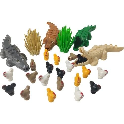 MOC Animals Zoo Farm Crocodile Dog Dinosaur Pig Cow Figures Model Building Blocks Bricks Toys for Children Kids Gifts Animal