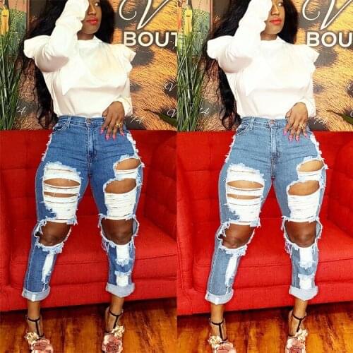 Summer ripped jeans fashion woman loose denim jeans fashion casual boyfriend style jeans plus size clothing S-5XL top quality