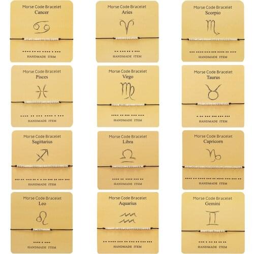 Morse Code Bracelet Zodiac Aquarius Scorpio Pisces Taurus Constellation Jewelry Boho Secret Message Charm Bracelets for Women