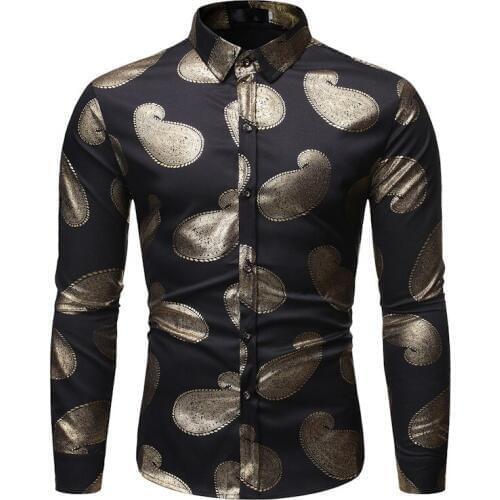 Mens Casual Button Down Dress Shirts 2020 Brand Black Paisley Shirt Men Slim Fit Long Sleeve Nightclub Social Shirt Male Camisa
