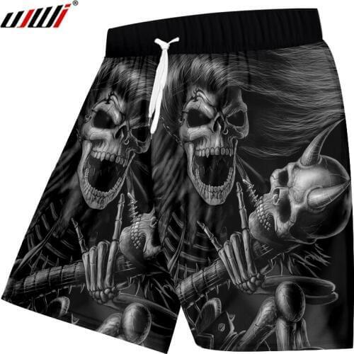 UJWI Mens Hip Hop Street Clothing 3D Printed Long Hair And Angle Skull Man Black White Big Size Summer Beach Shorts 5XL
