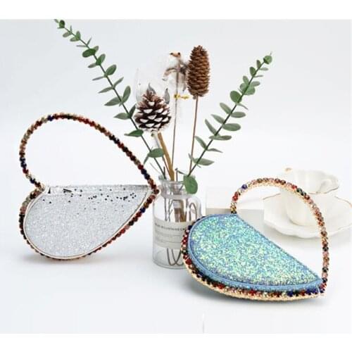 Charming Stylish Heart Shaped Mini Clutch Crystal Rhinestone Evening Purse For Women Ladies Handmade Diamond Clutches For Party