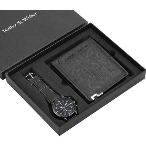 Charming Watch Wallet Gifts Set Mens Quartz Wristwatch Leather Wallet Gift Box For Dad Husband Boyfriend Reloj Carteira